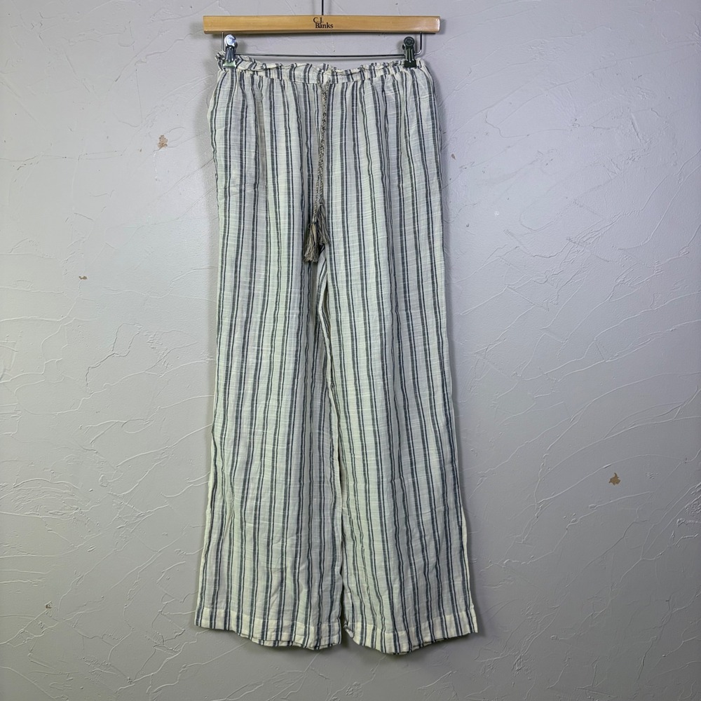 Ulla Johnson Cotton Striped Wide Leg Pants Women Small Tassel Coastal Boho